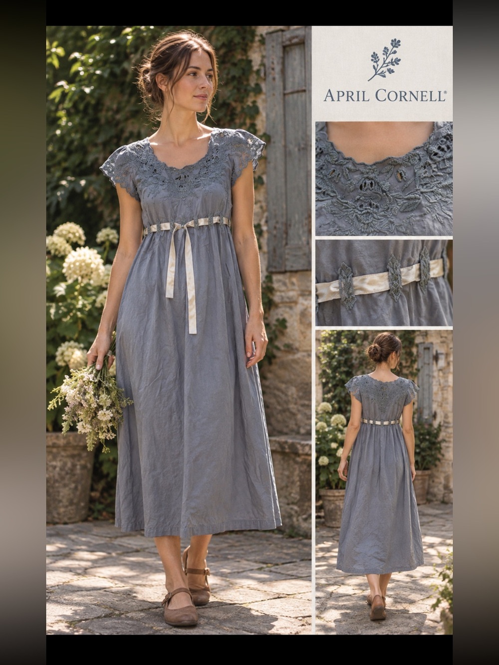 Vintage 90’s! APRIL CORNELL, the Ribbons embroidery dress!